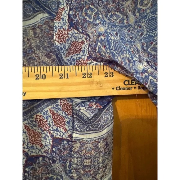 Boho Kimono Duster Ruffle Trim Open Front Blue Paisley Print Cover Up - Picture 7 of 8